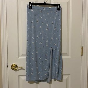 Hollister Blue Floral Print Midi-Skirt with Slit